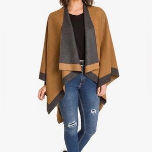 Women's Shawl Wrap Poncho Open Front brown grey NWT MELIFLUOS DESIGNED IN SPAIN
